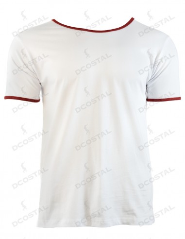 Camiseta de rayas rojas y blancas con un espacio en blanco para tu texto.