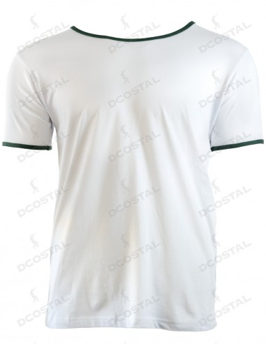 camiseta verde militar en blanco con cuello redondo y manga corta